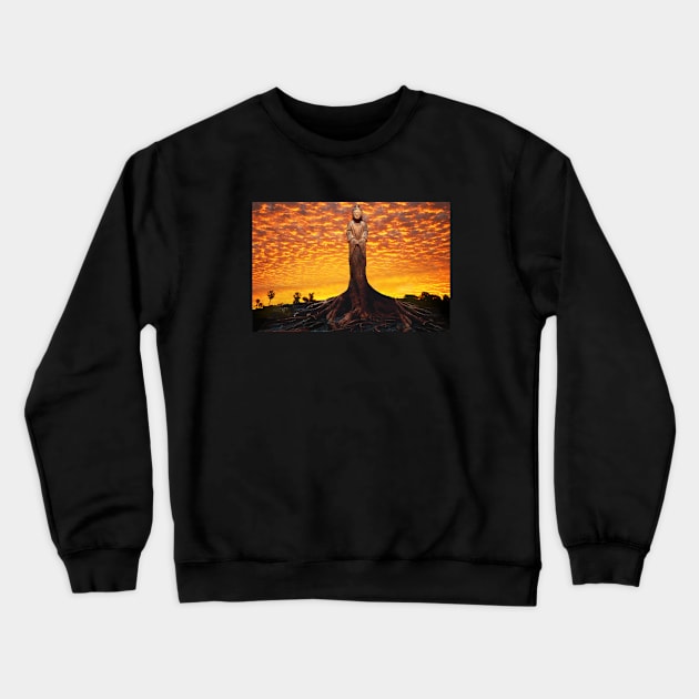 BUDDHA TREE ORANGE SUNSET Crewneck Sweatshirt by Larry Butterworth